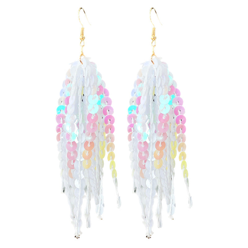 Wholesale 2pcs Valentine's Day Glitter Pink Atmosphere Love Shiny Tassel Temperament Color Matching Fashion Earrings